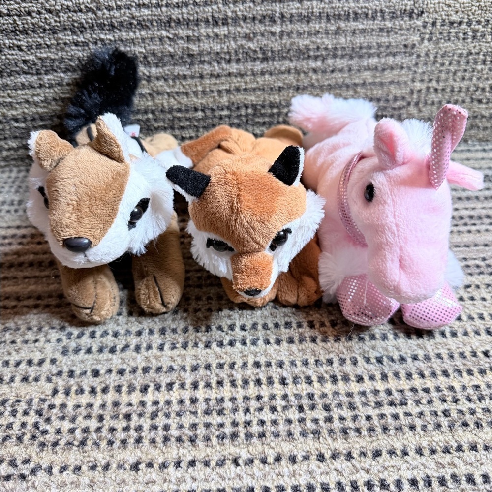 Unipak Plush Animal Trio for Small Pets - Brown, Tan, Pink chipmunk unicorn fox